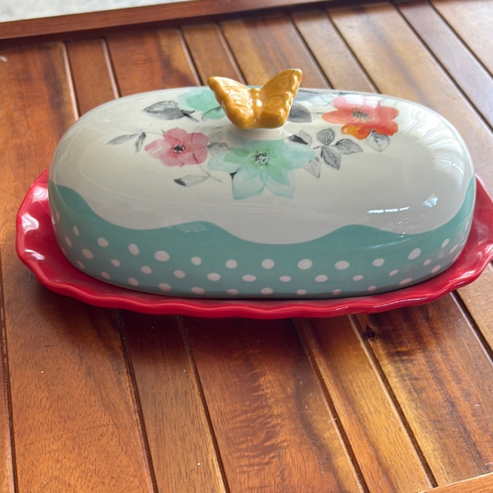 The Pioneer Woman Flea Market Floral Butterfly Butter Dish